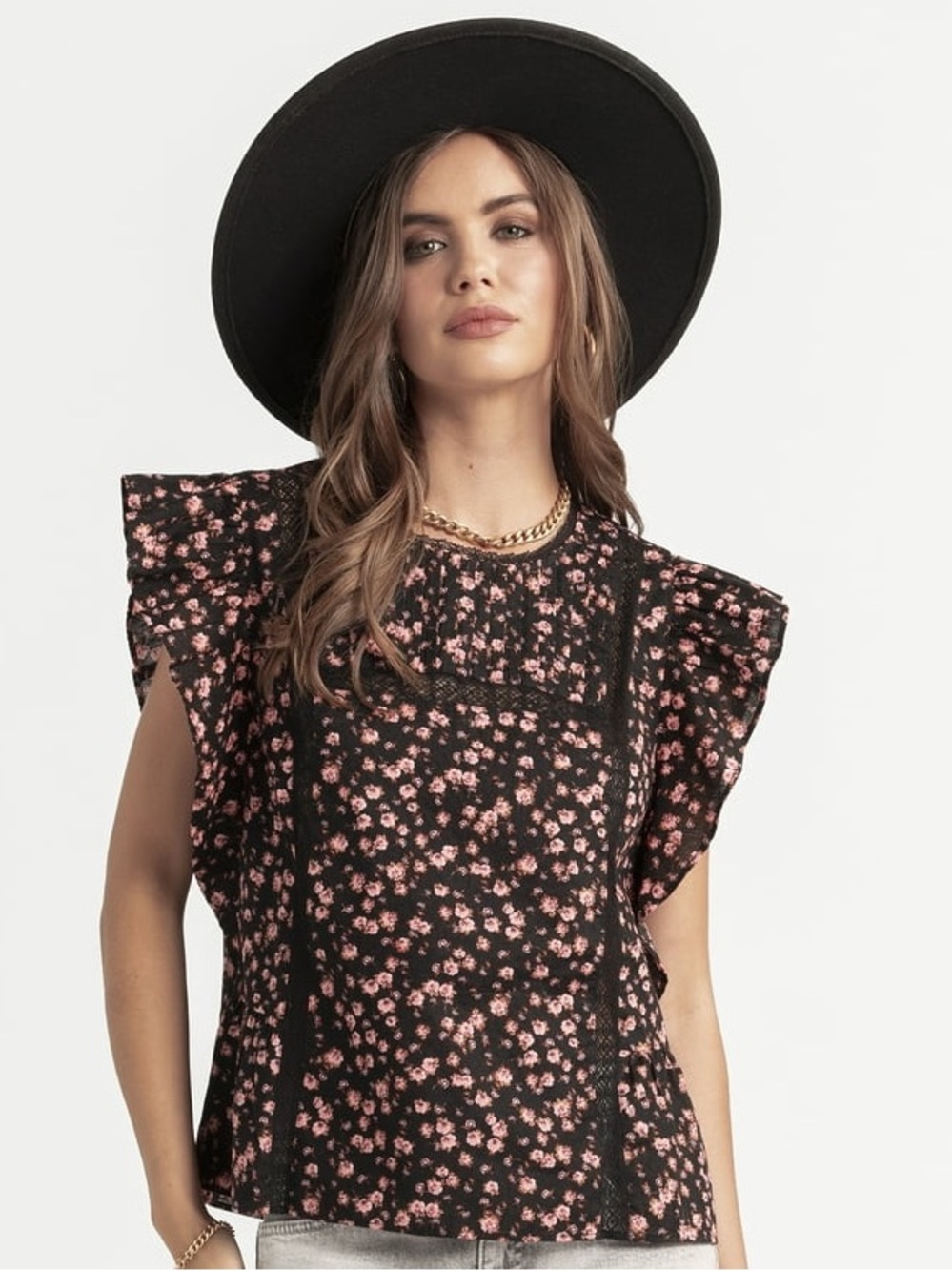 Jessica Simpson Black Blouse with Pink Floral Print